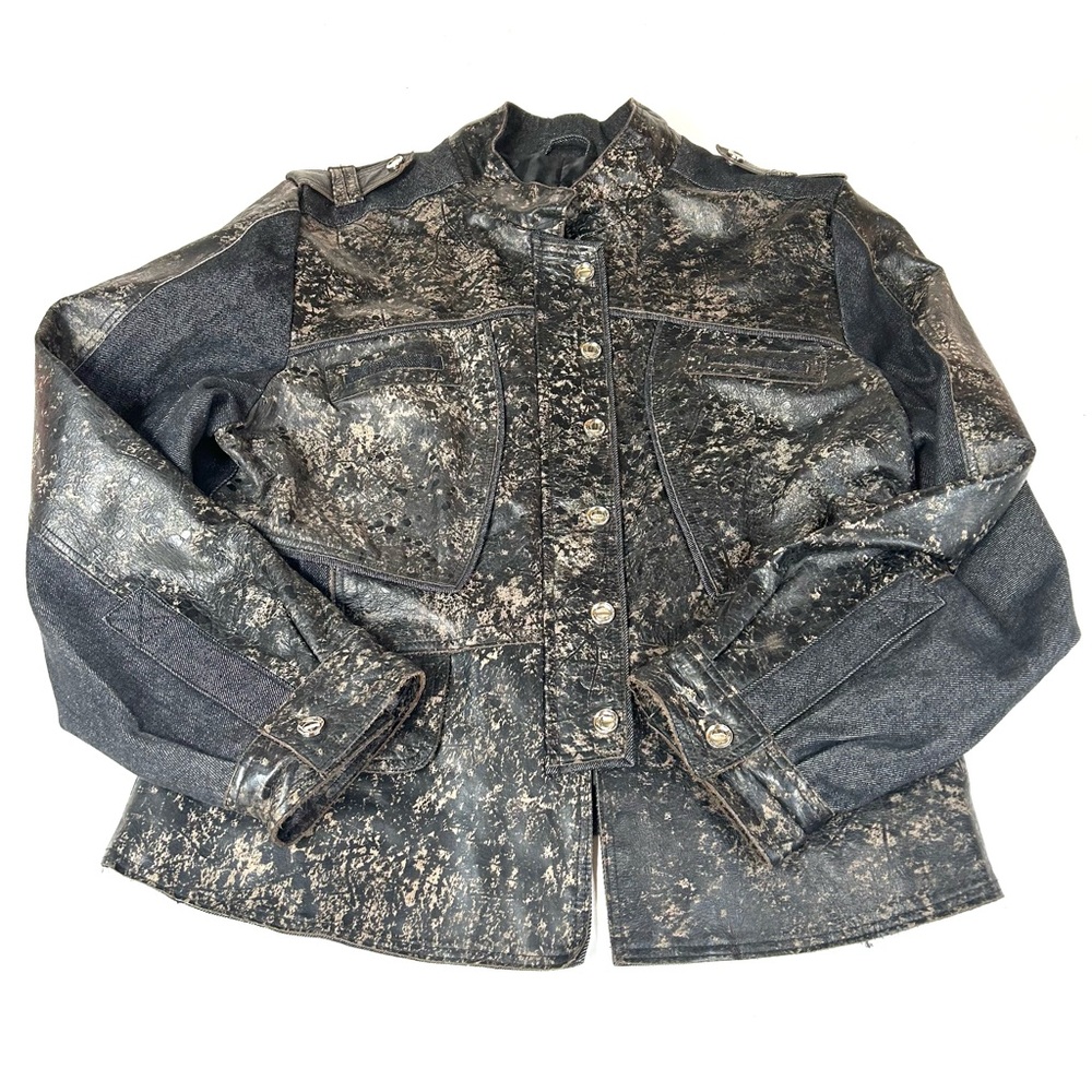 H&D Women’s Women’s XL Leather Denim Jacket Moto Grunge Biker Black Goth Edgy